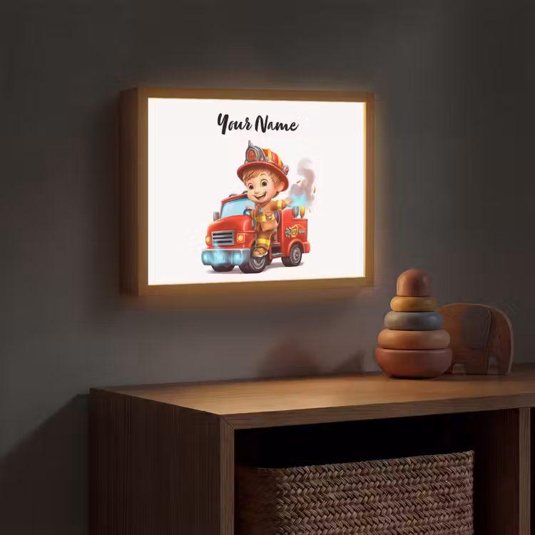 Brandweerwagen - Jongens - Kind - Rood Light Box met batterij (Wandlamp kind) middel -sfeer5_kind