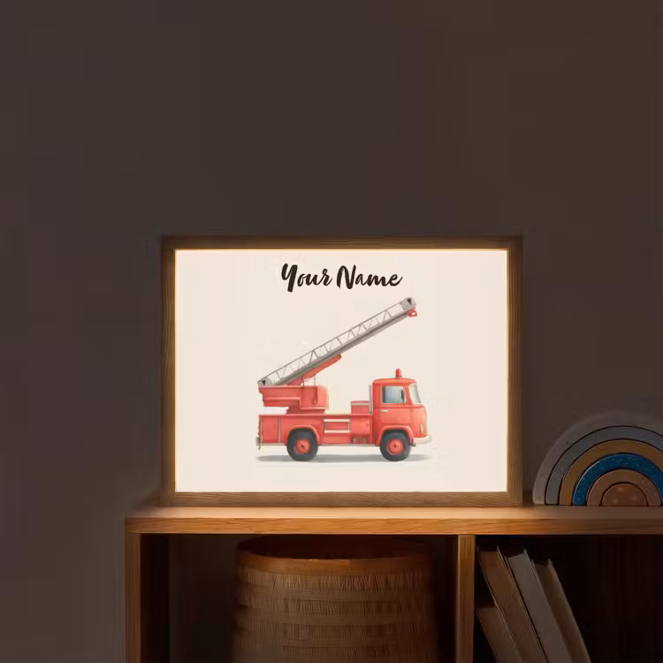 Brandweerwagen - Getekend - Rood Light Box met batterij (Wandlamp kind) middel -sfeer1_kind