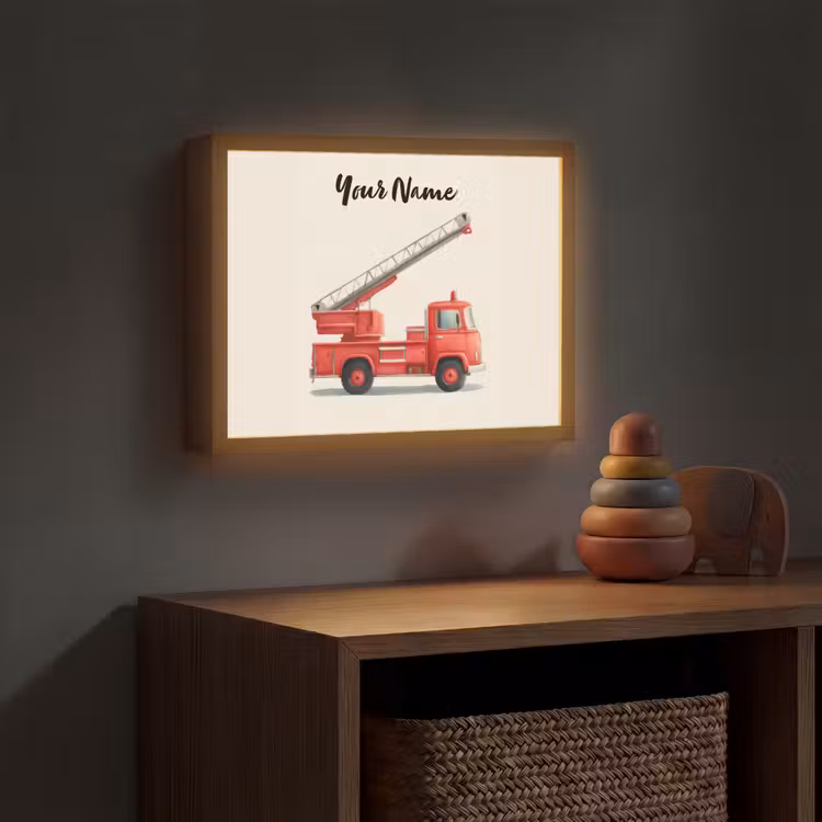 Brandweerwagen - Getekend - Rood Light Box met batterij (Wandlamp kind) middel -sfeer5_kind