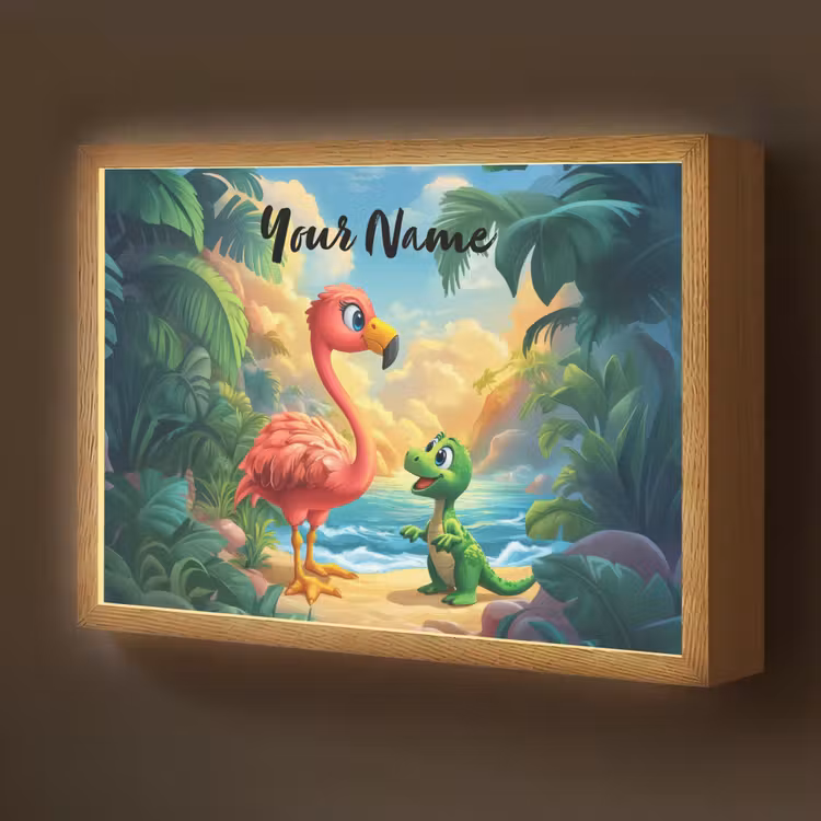 Flamingo - Dinosaurus - Strand - Kleurrijk Light Box met batterij (Wandlamp kind) middel -z3d_website
