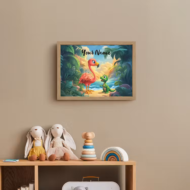 Flamingo - Dinosaurus - Strand - Kleurrijk Light Box met batterij (Wandlamp kind) middel -sfeer2_kind