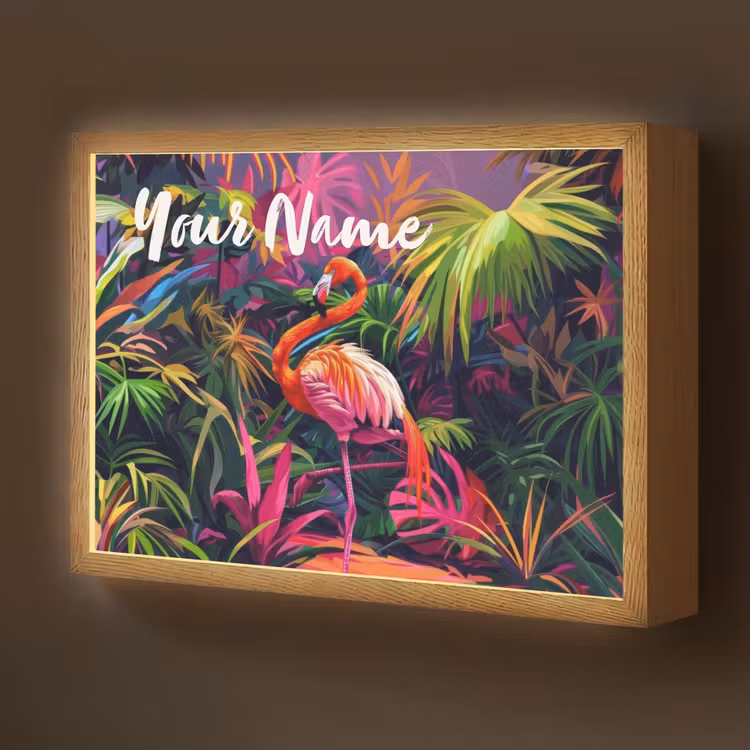 Flamingo - Tropisch - Dier - Bladeren Light Box met batterij (Wandlamp kind) middel -z3d_website