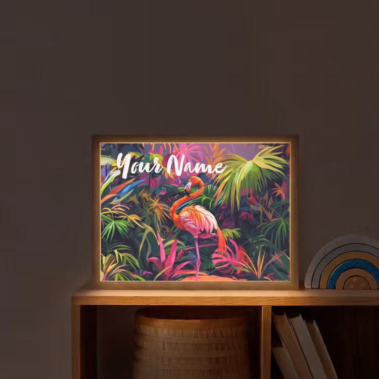 Flamingo - Tropisch - Dier - Bladeren Light Box met batterij (Wandlamp kind) middel -sfeer1_kind