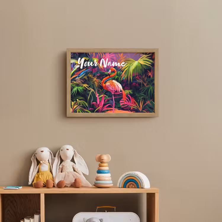 Flamingo - Tropisch - Dier - Bladeren Light Box met batterij (Wandlamp kind) middel -sfeer2_kind