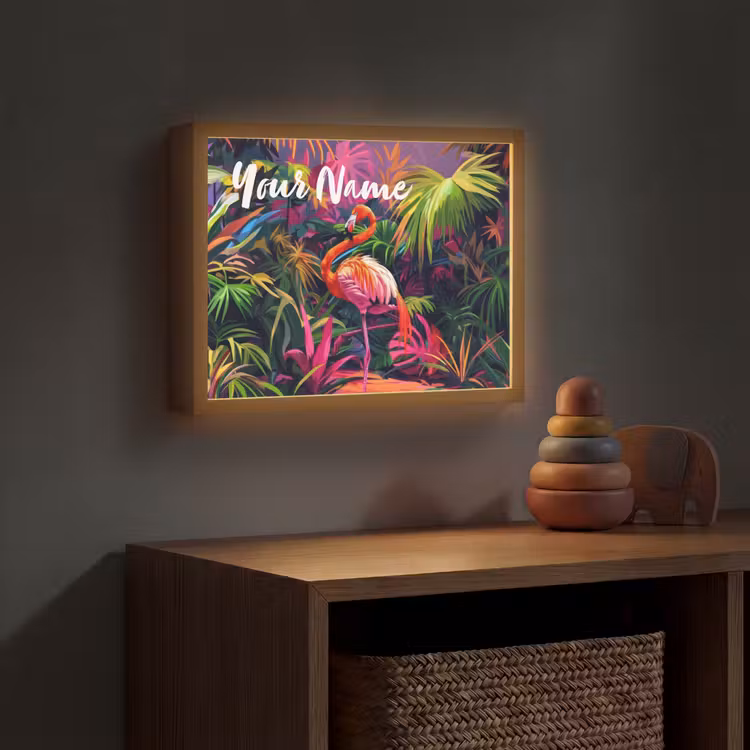 Flamingo - Tropisch - Dier - Bladeren Light Box met batterij (Wandlamp kind) middel -sfeer5_kind