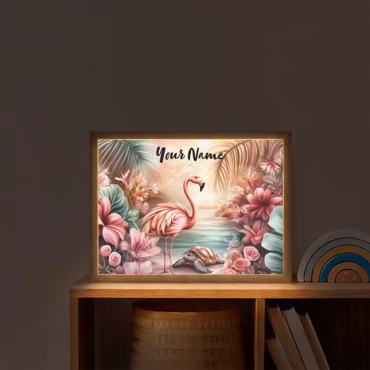 Flamingo - Schildpad - Roze Light Box met batterij (Wandlamp kind) middel -sfeer1_kind