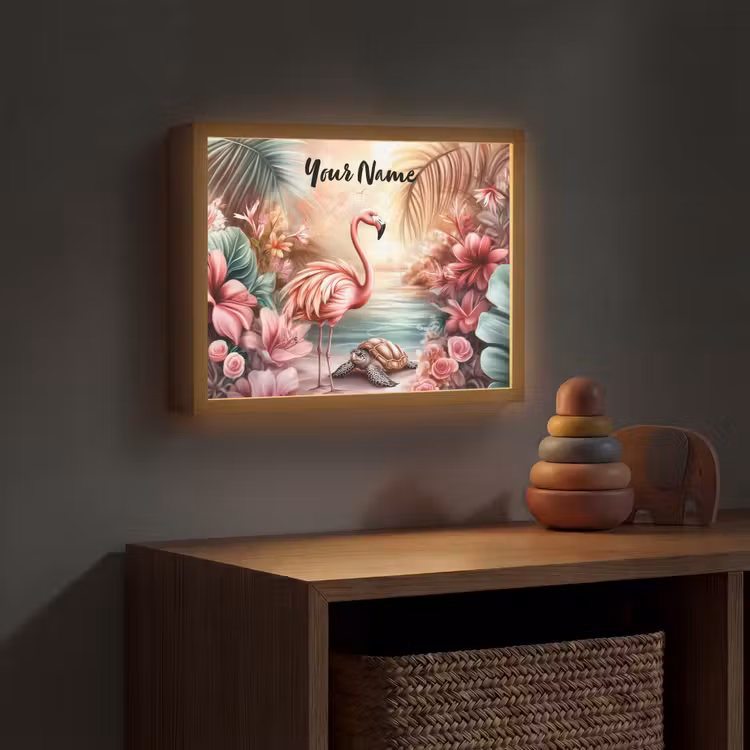 Flamingo - Schildpad - Roze Light Box met batterij (Wandlamp kind) middel -sfeer5_kind