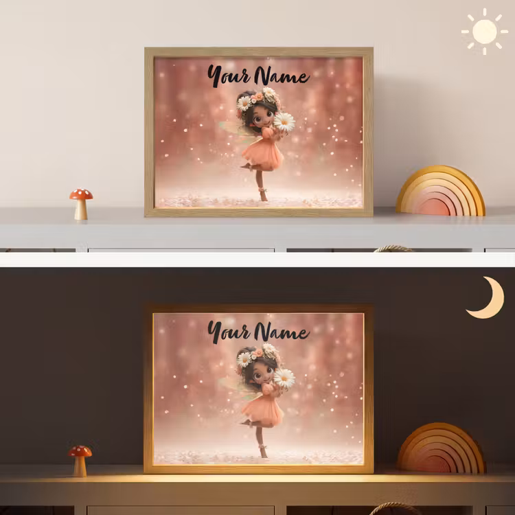 Bloemenfee - Roze - Meisje Light Box met batterij (Wandlamp kind) middel -sfeer3_kind