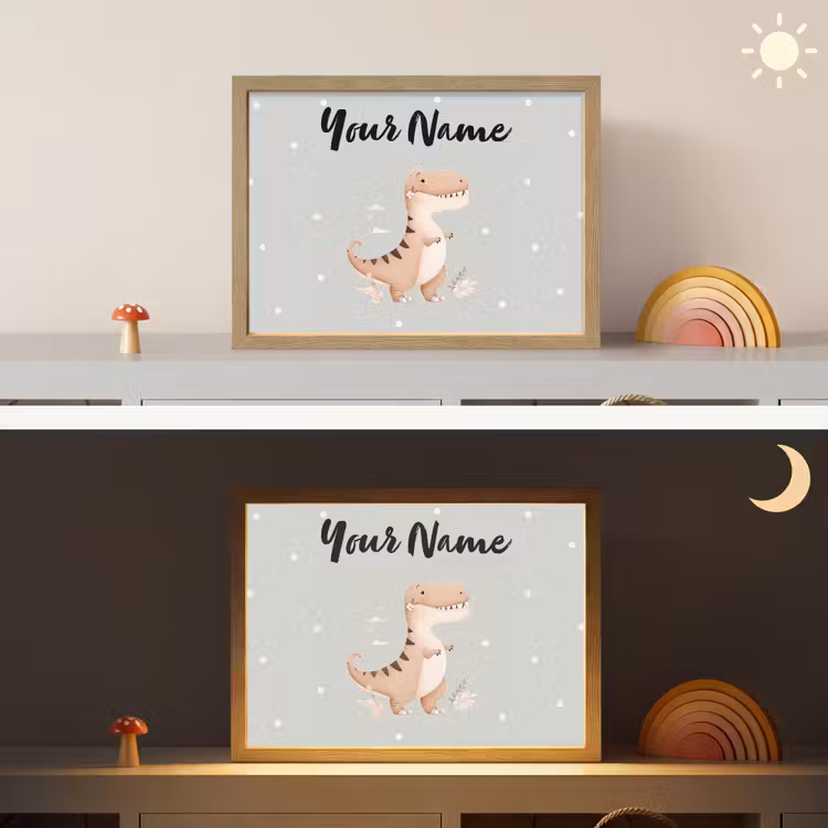 Bloemen - Blauw - Stippen - Dino Light Box met batterij (Wandlamp kind) middel -sfeer3_kind