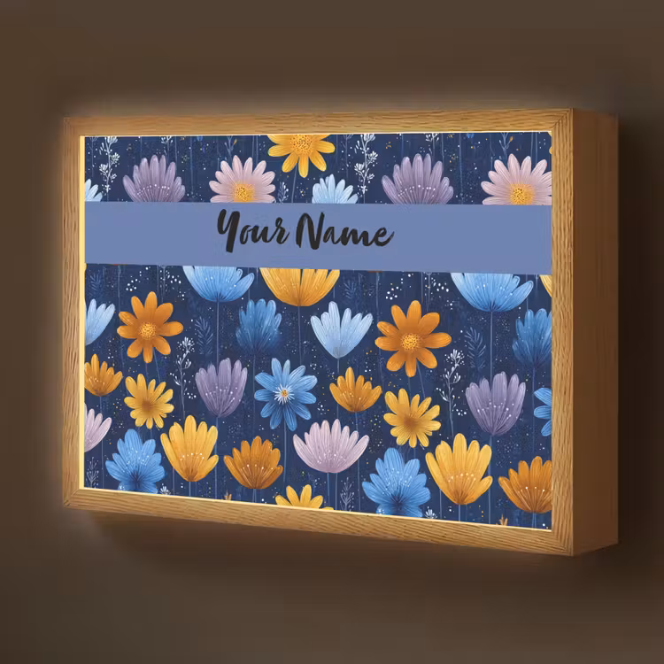 Bloemen - Patroon - Blauw Light Box met batterij (Wandlamp kind) middel -z3d_website