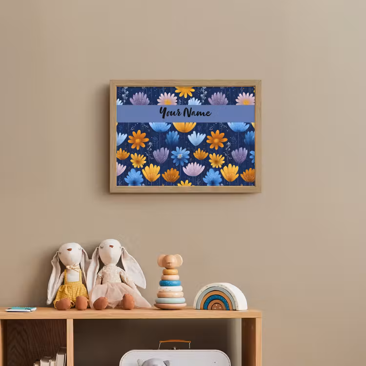 Bloemen - Patroon - Blauw Light Box met batterij (Wandlamp kind) middel -sfeer2_kind