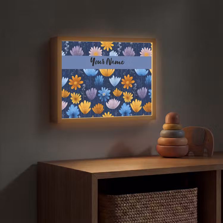 Bloemen - Patroon - Blauw Light Box met batterij (Wandlamp kind) middel -sfeer5_kind