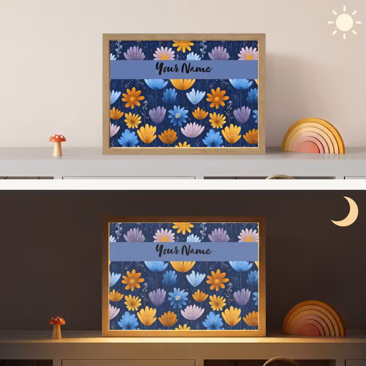 Bloemen - Patroon - Blauw Light Box met batterij (Wandlamp kind) middel -sfeer3_kind