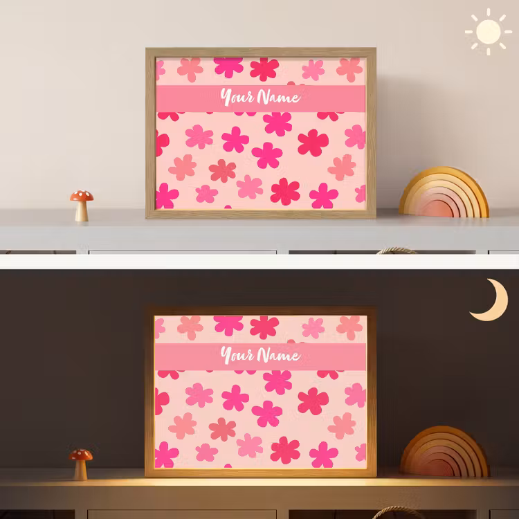 Bloemen - Patroon - Roze Light Box met batterij (Wandlamp kind) middel -sfeer3_kind