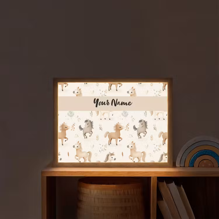 Veulens - Paard - Patroon - Beige Light Box met batterij (Wandlamp kind) middel -sfeer1_kind