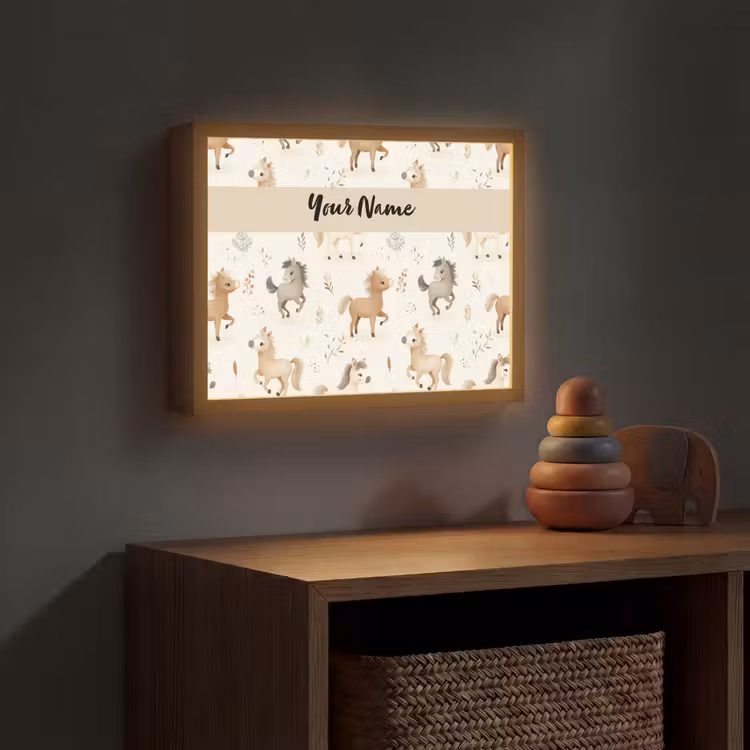Veulens - Paard - Patroon - Beige Light Box met batterij (Wandlamp kind) middel -sfeer5_kind