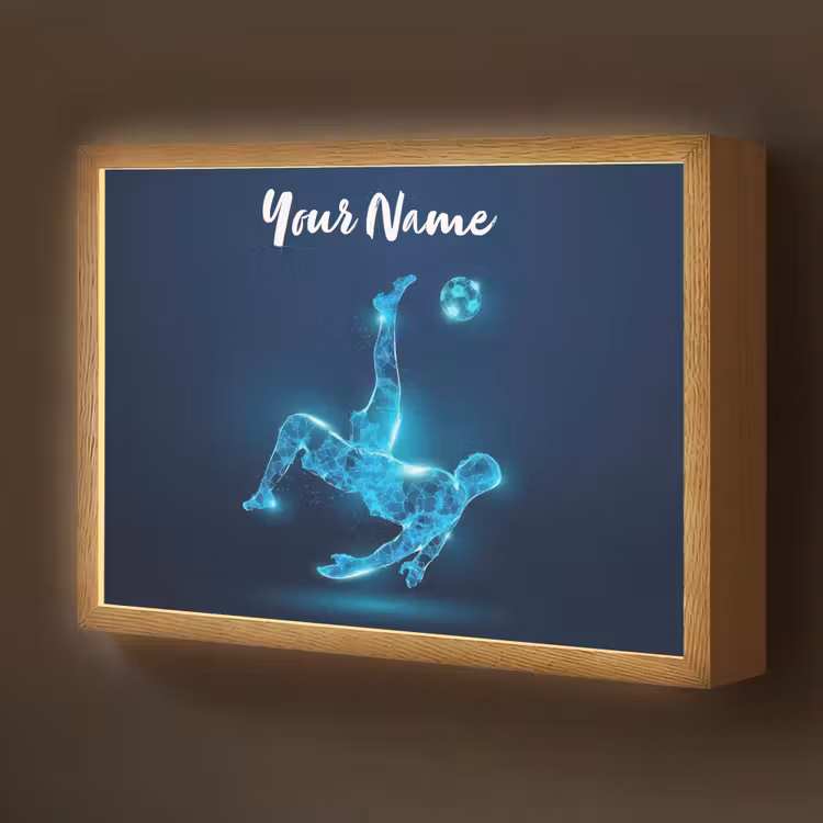 Voetballer - Blauw - Neon Light Box met batterij (Wandlamp kind) middel -z3d_website