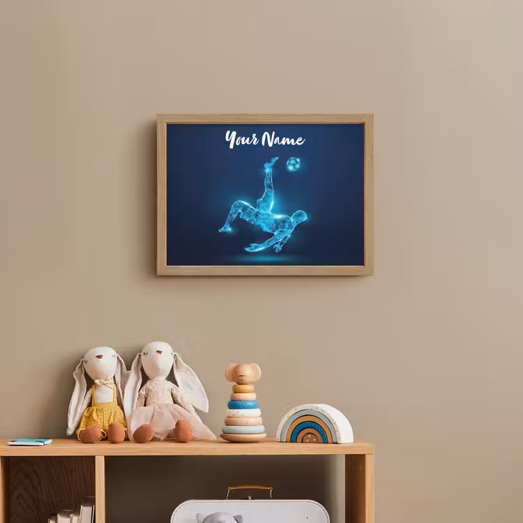 Voetballer - Blauw - Neon Light Box met batterij (Wandlamp kind) middel -sfeer2_kind