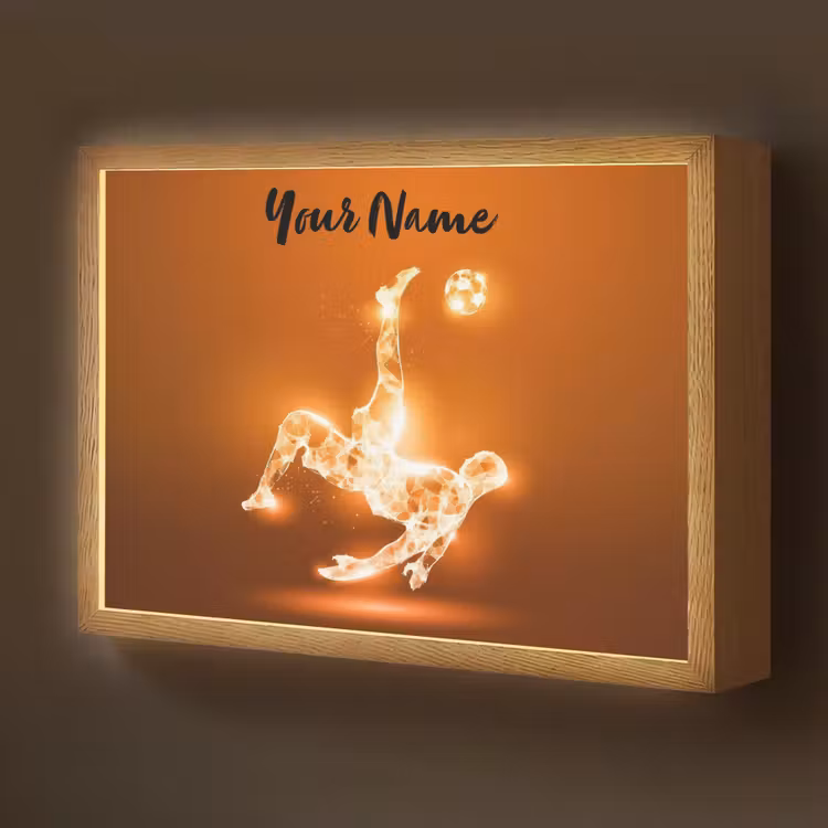 Voetballer - Oranje - Voetbal - Omhaal Light Box met batterij (Wandlamp kind) middel -z3d_website
