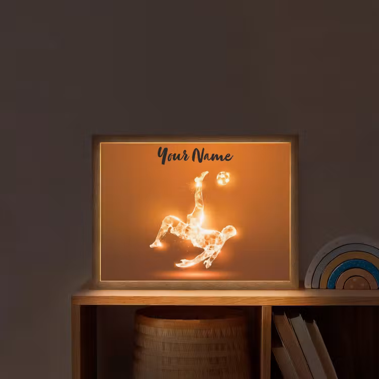 Voetballer - Oranje - Voetbal - Omhaal Light Box met batterij (Wandlamp kind) middel -sfeer1_kind