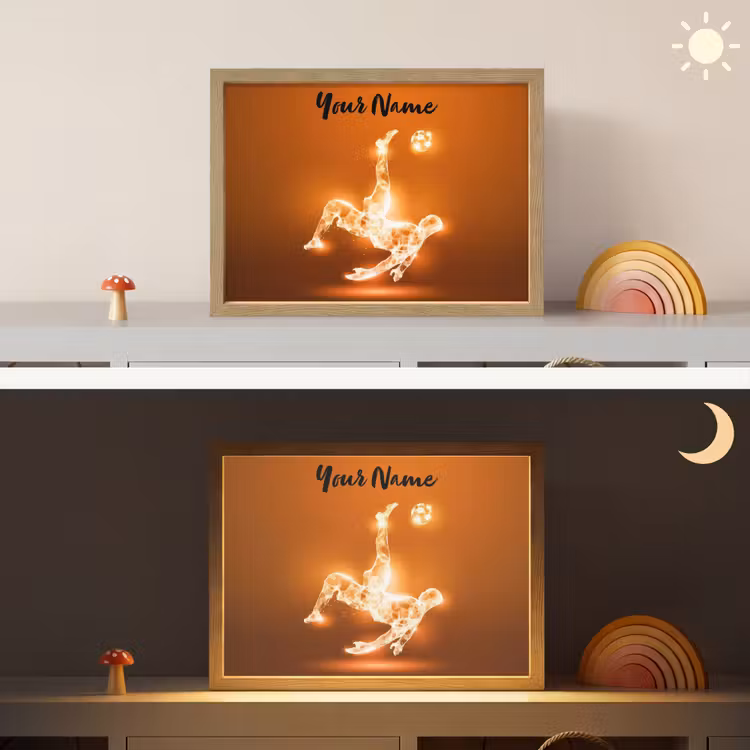 Voetballer - Oranje - Voetbal - Omhaal Light Box met batterij (Wandlamp kind) middel -sfeer3_kind