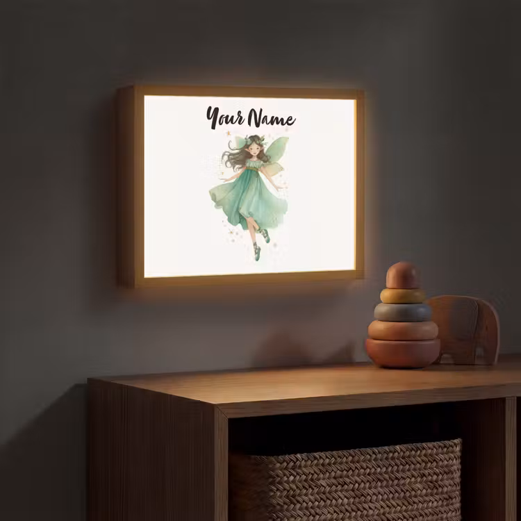 Bosfee - Groen - Sprookje Light Box met batterij (Wandlamp kind) middel -sfeer5_kind