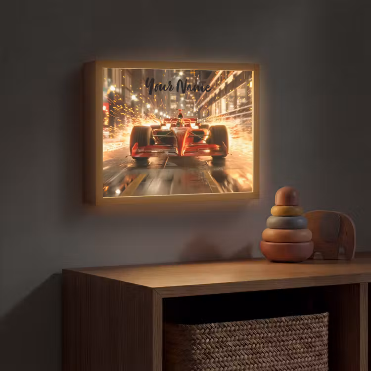 Formule 1 - Auto - Race - Goud - Jongens Light Box met batterij (Wandlamp kind) middel -sfeer5_kind