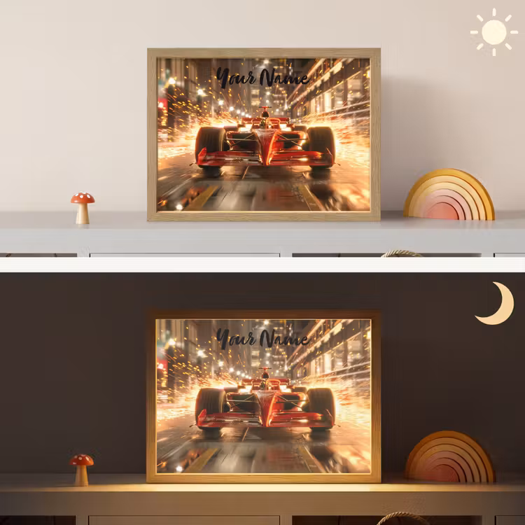 Formule 1 - Auto - Race - Goud - Jongens Light Box met batterij (Wandlamp kind) middel -sfeer3_kind