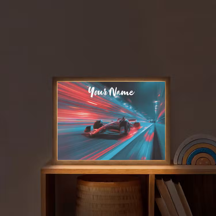 Formule 1 - Raceauto - Rood - Neonverlichting Light Box met batterij (Wandlamp kind) middel -sfeer1_kind