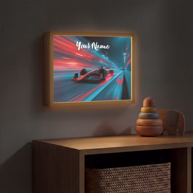 Formule 1 - Raceauto - Rood - Neonverlichting Light Box met batterij (Wandlamp kind) middel -sfeer5_kind