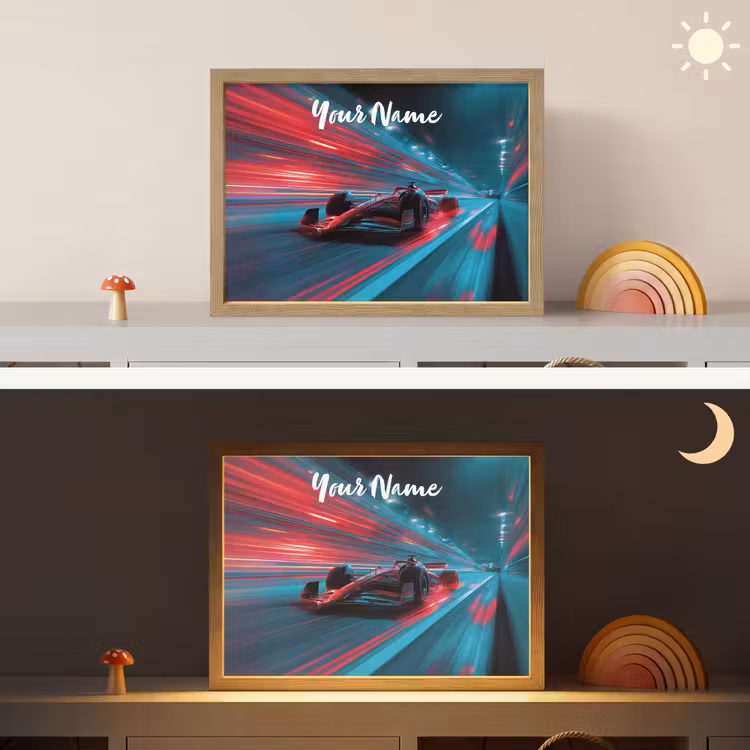Formule 1 - Raceauto - Rood - Neonverlichting Light Box met batterij (Wandlamp kind) middel -sfeer3_kind