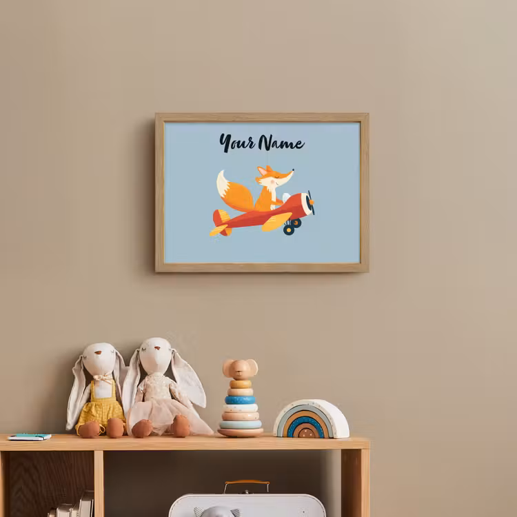 Vos - Vliegtuig - Blauw Light Box met batterij (Wandlamp kind) middel -sfeer2_kind
