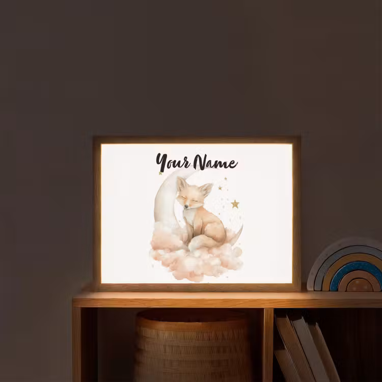 Vos - Wolken - Maan - Sterren Light Box met batterij (Wandlamp kind) middel -sfeer1_kind