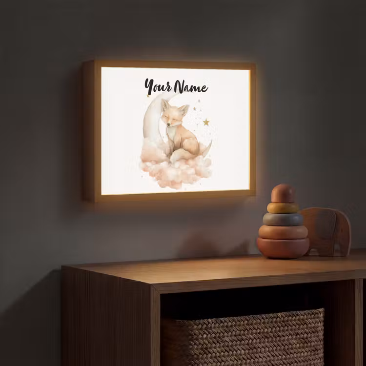 Vos - Wolken - Maan - Sterren Light Box met batterij (Wandlamp kind) middel -sfeer5_kind