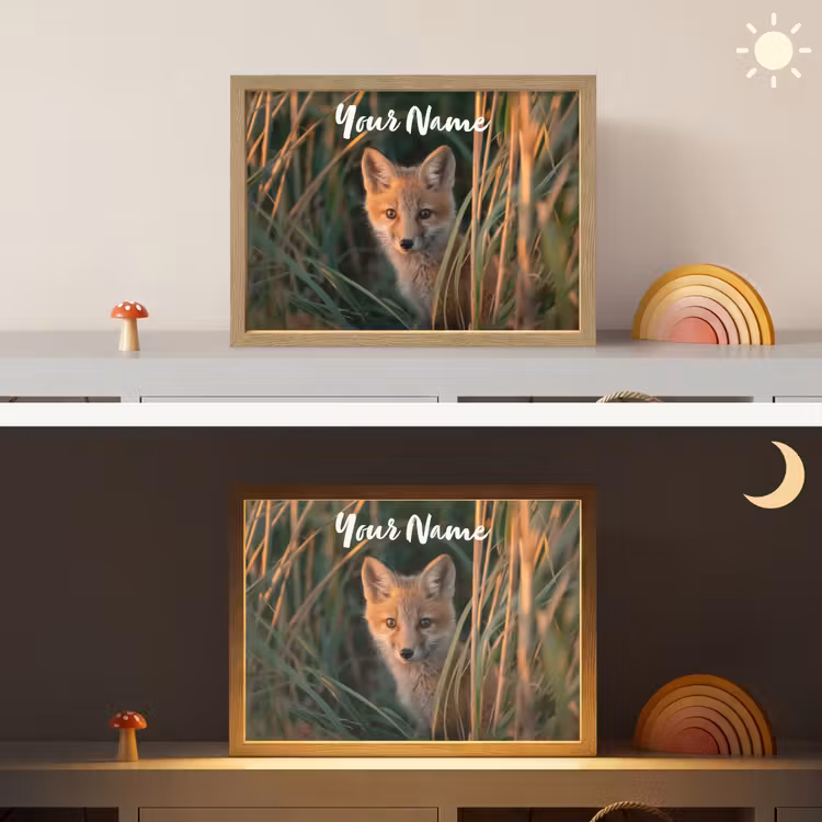 Vos - Oranje - Gras Light Box met batterij (Wandlamp kind) middel -sfeer3_kind