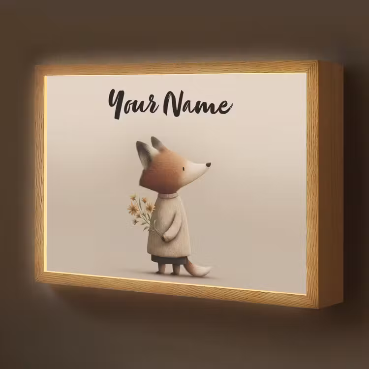 Vos - Gele bloemen - Minimalistisch Light Box met batterij (Wandlamp kind) middel -z3d_website