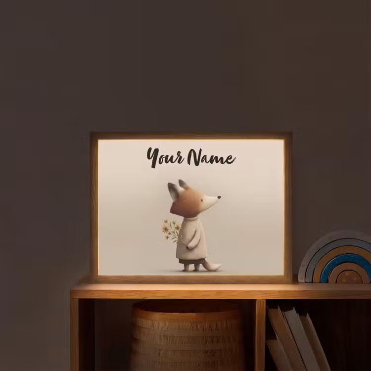 Vos - Gele bloemen - Minimalistisch Light Box met batterij (Wandlamp kind) middel -sfeer1_kind