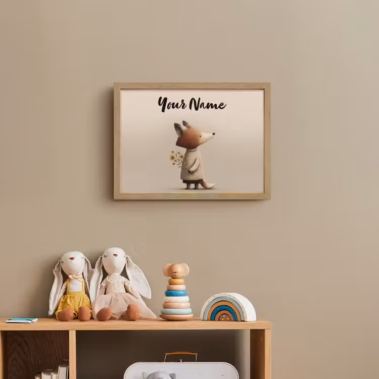 Vos - Gele bloemen - Minimalistisch Light Box met batterij (Wandlamp kind) middel -sfeer2_kind