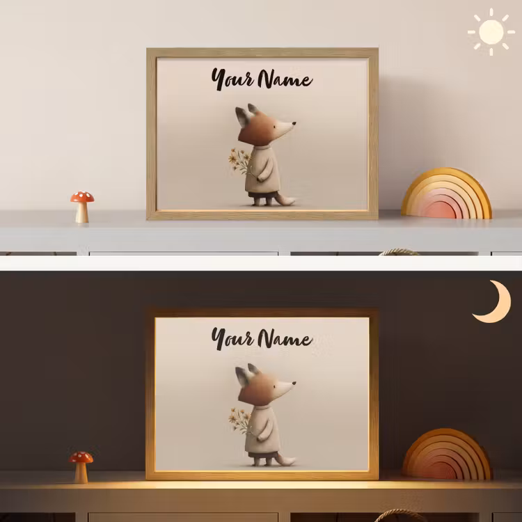 Vos - Gele bloemen - Minimalistisch Light Box met batterij (Wandlamp kind) middel -sfeer3_kind
