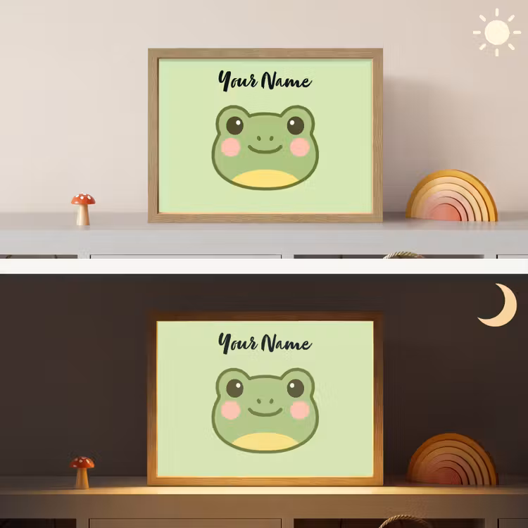 Kikker - Groen - Gezichtje Light Box met batterij (Wandlamp kind) middel -sfeer3_kind