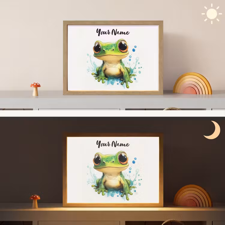 Kikker - Groen - Water - Dieren Light Box met batterij (Wandlamp kind) middel -sfeer3_kind