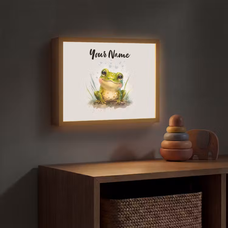 Kikker - Groen - Waterverf - Dieren - Jongen - Meisje Light Box met batterij (Wandlamp kind) middel -sfeer5_kind