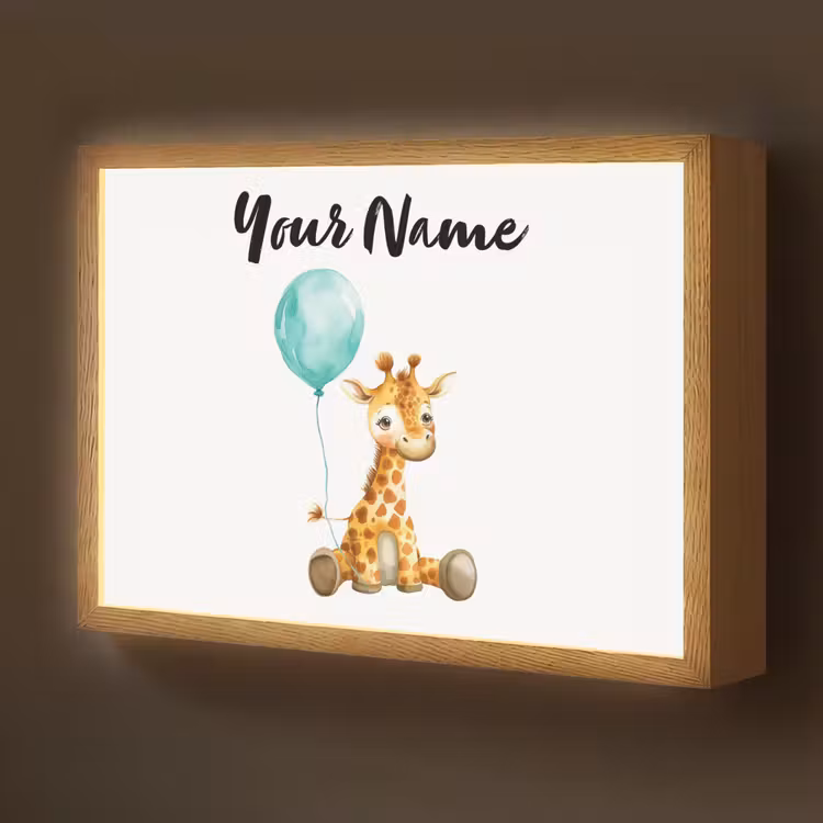 Giraf - Baby - Dieren - Blauwe ballon Light Box met batterij (Wandlamp kind) middel -z3d_website