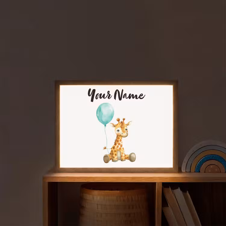 Giraf - Baby - Dieren - Blauwe ballon Light Box met batterij (Wandlamp kind) middel -sfeer1_kind
