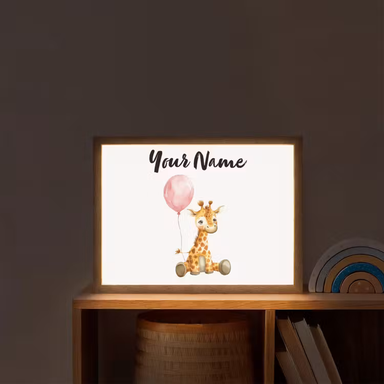 Giraf - Baby - Dieren - Roze ballon Light Box met batterij (Wandlamp kind) middel -sfeer1_kind