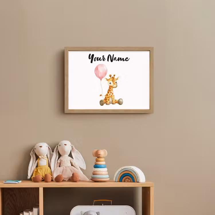 Giraf - Baby - Dieren - Roze ballon Light Box met batterij (Wandlamp kind) middel -sfeer2_kind