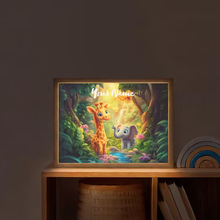 Giraf - Olifant - Bloemen - Jungle Light Box met batterij (Wandlamp kind) middel -sfeer1_kind