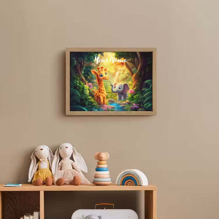 Giraf - Olifant - Bloemen - Jungle Light Box met batterij (Wandlamp kind) middel -sfeer2_kind
