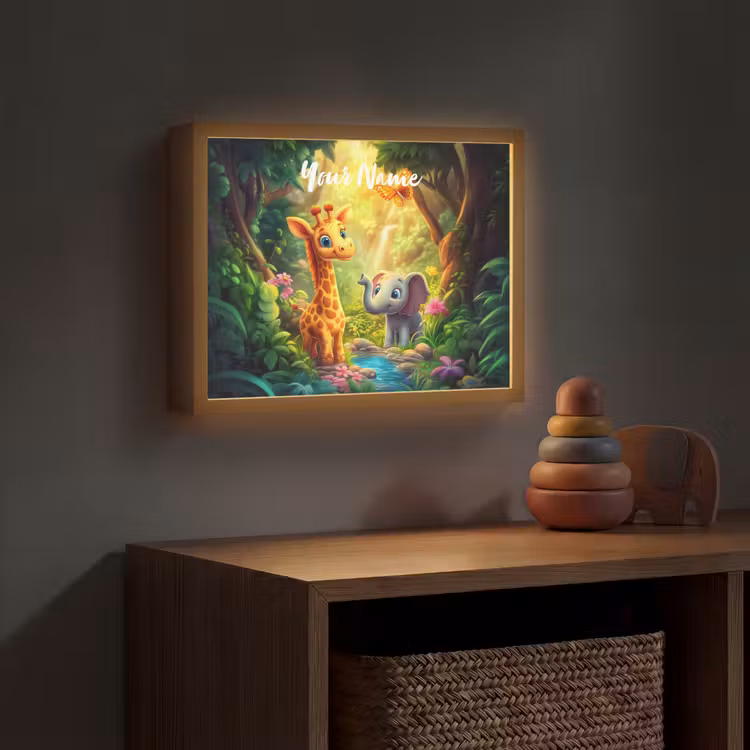 Giraf - Olifant - Bloemen - Jungle Light Box met batterij (Wandlamp kind) middel -sfeer5_kind