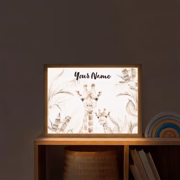 Giraffe - Jungle - Bruin - Kinderen Light Box met batterij (Wandlamp kind) middel -sfeer1_kind
